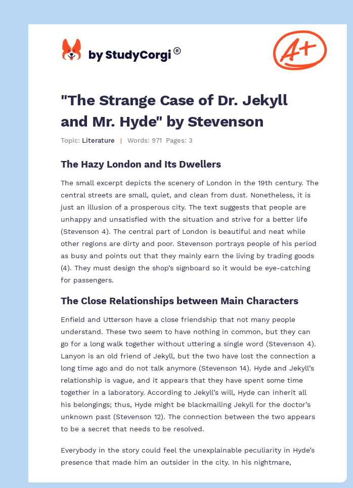"The Strange Case of Dr. Jekyll and Mr. Hyde" by Stevenson. Page 1