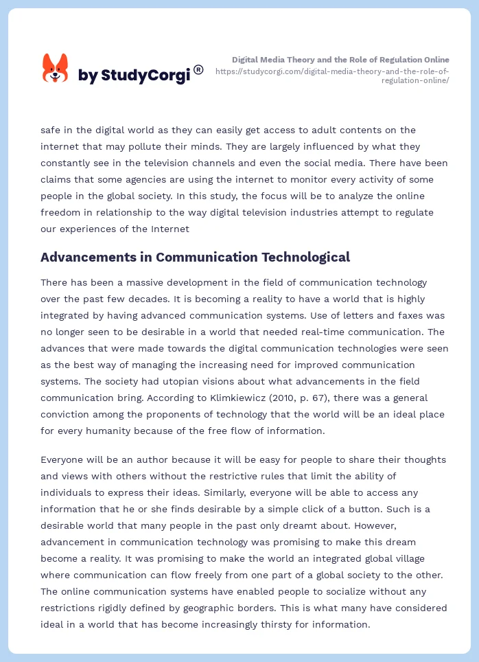 Digital Media Theory and the Role of Regulation Online. Page 2