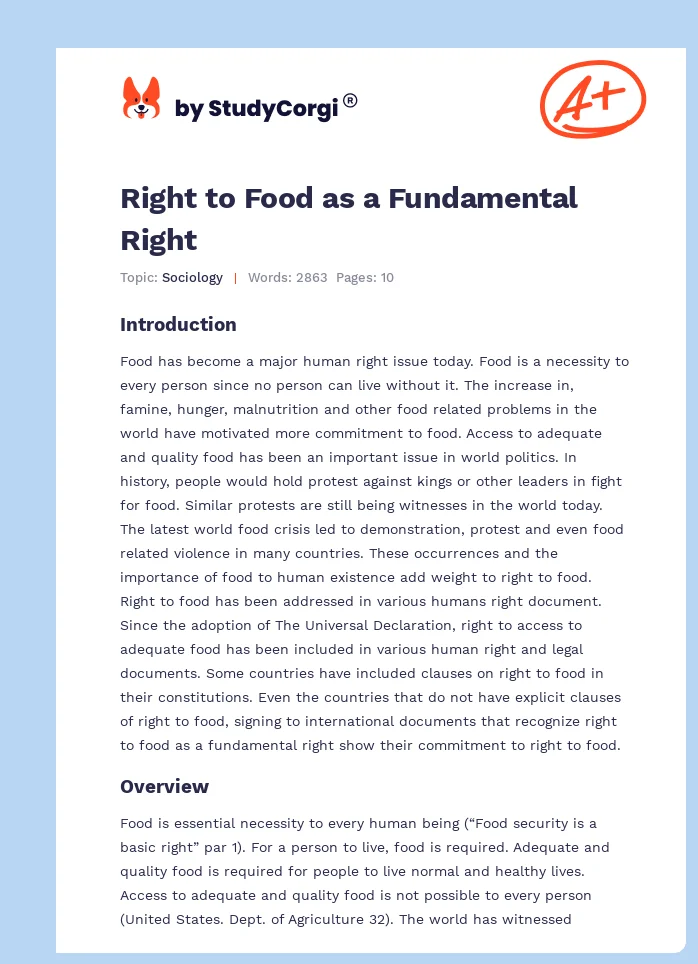 Right to Food as a Fundamental Right. Page 1