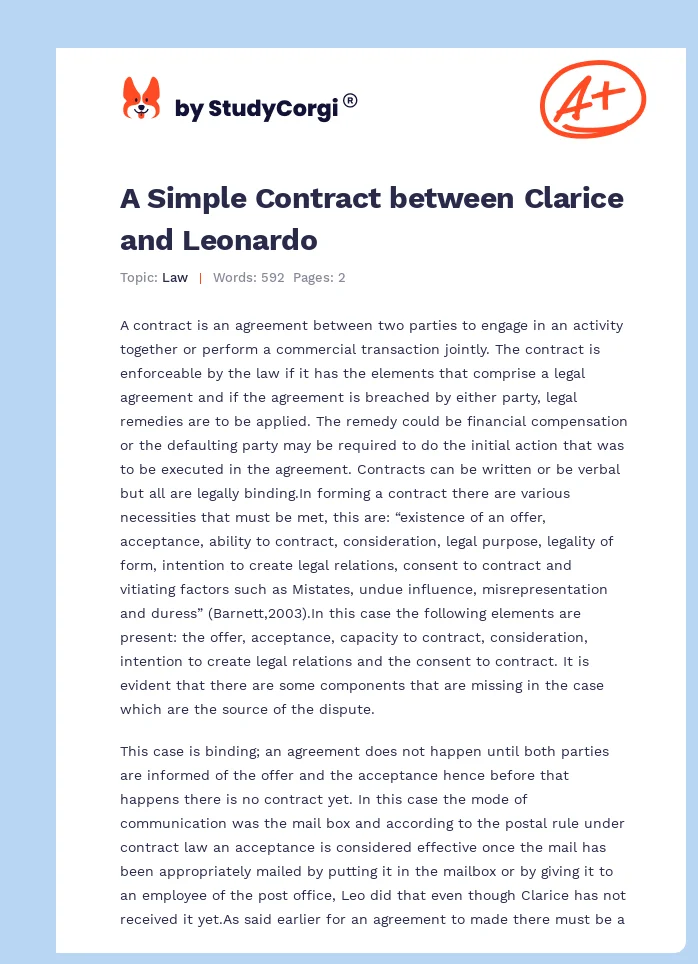 A Simple Contract between Clarice and Leonardo. Page 1