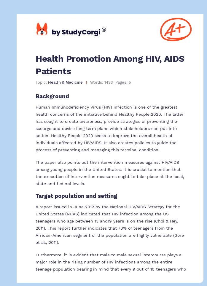 Health Promotion Among HIV, AIDS Patients. Page 1
