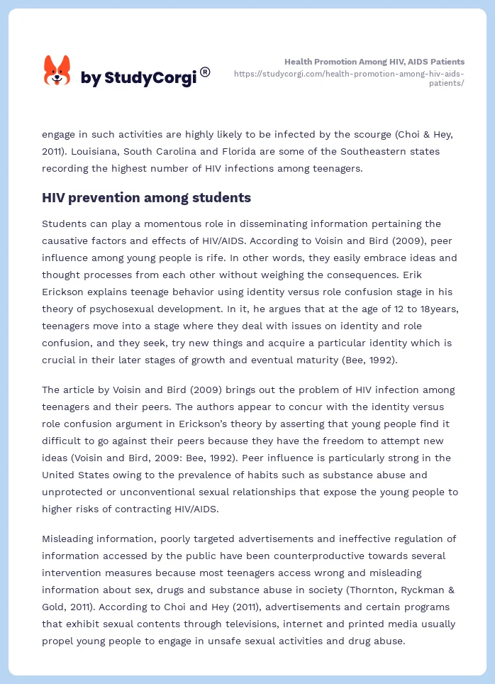 Health Promotion Among HIV, AIDS Patients. Page 2