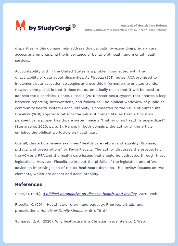 Analysis of Health Care Reform. Page 2
