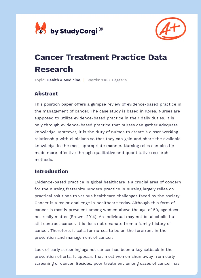 Cancer Treatment Practice Data Research. Page 1