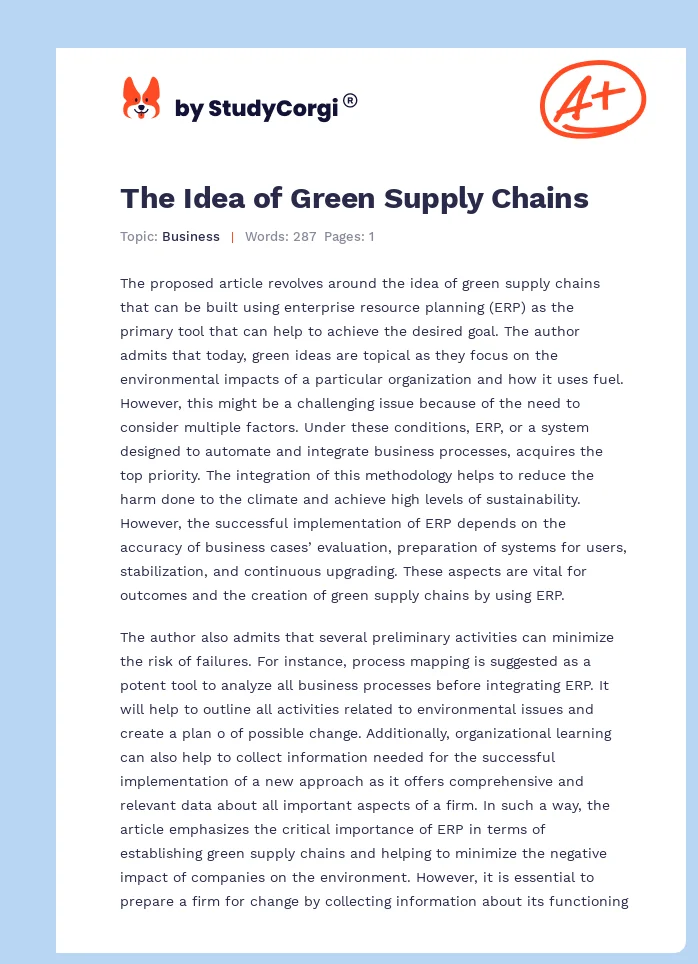 The Idea of Green Supply Chains. Page 1