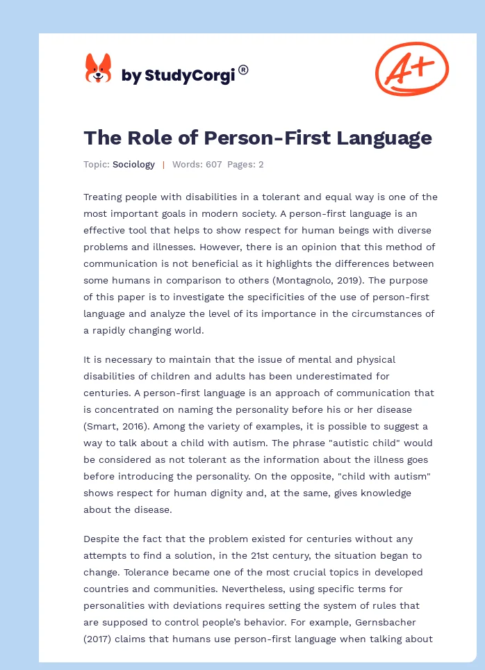The Role of Person-First Language. Page 1