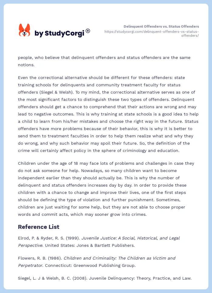 Delinquent Offenders vs. Status Offenders. Page 2