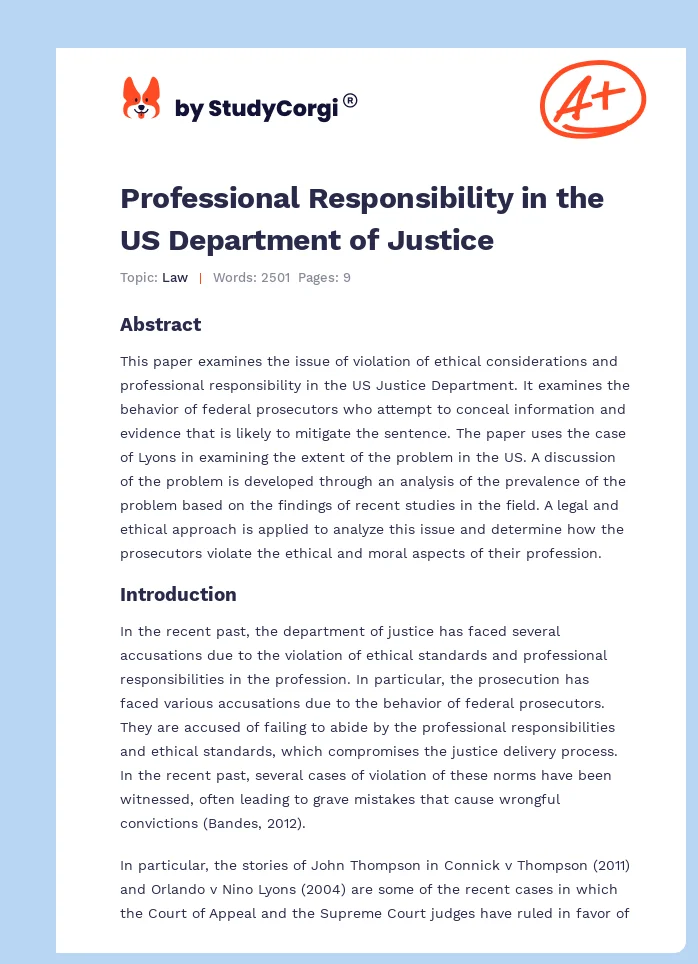 Professional Responsibility in the US Department of Justice. Page 1
