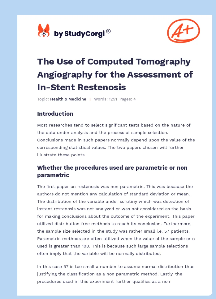 The Use of Computed Tomography Angiography for the Assessment of In-Stent Restenosis. Page 1