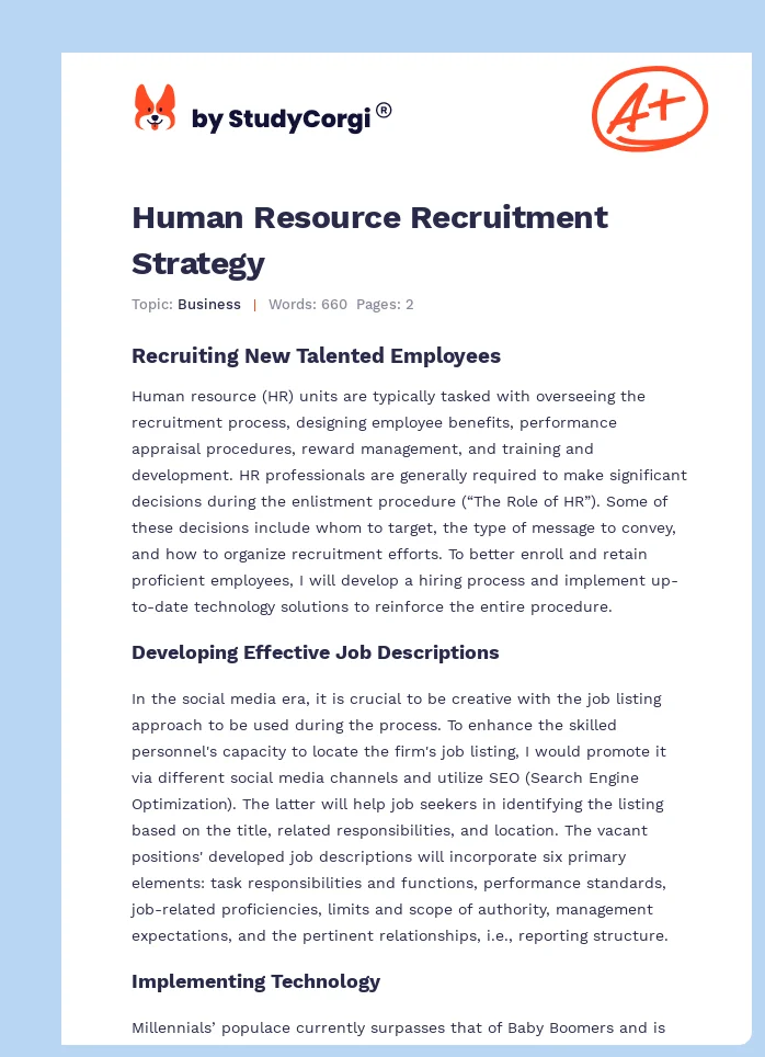 Human Resource Recruitment Strategy. Page 1