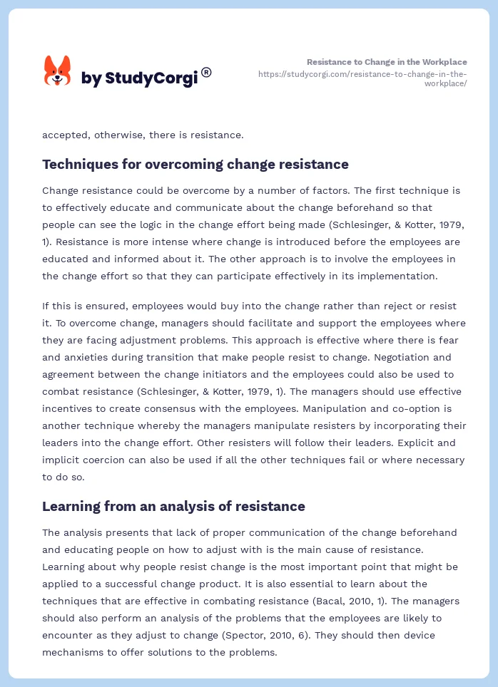 Resistance to Change in the Workplace. Page 2