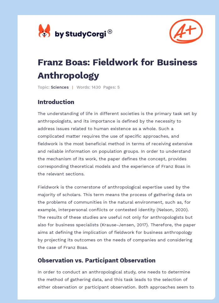 Franz Boas: Fieldwork for Business Anthropology. Page 1