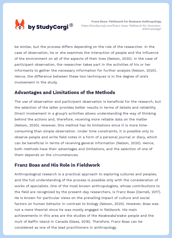 Franz Boas: Fieldwork for Business Anthropology. Page 2