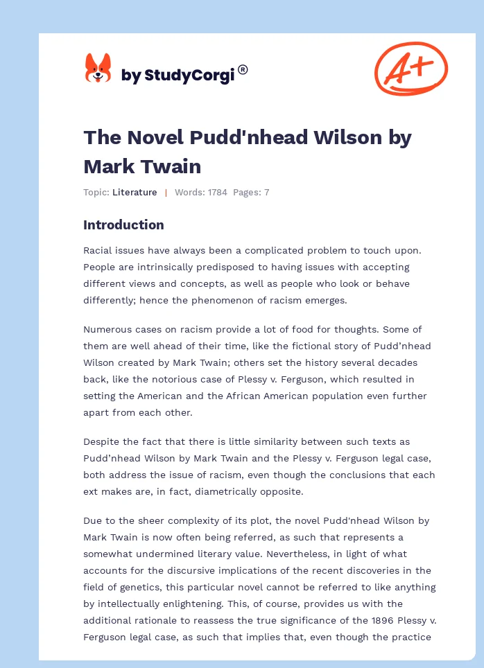 The Novel Pudd'nhead Wilson by Mark Twain. Page 1