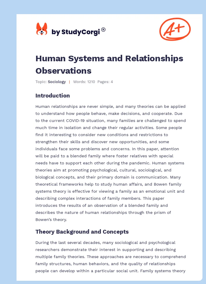 Human Systems and Relationships Observations. Page 1