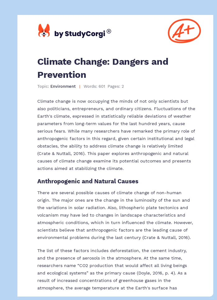 Climate Change: Dangers and Prevention. Page 1