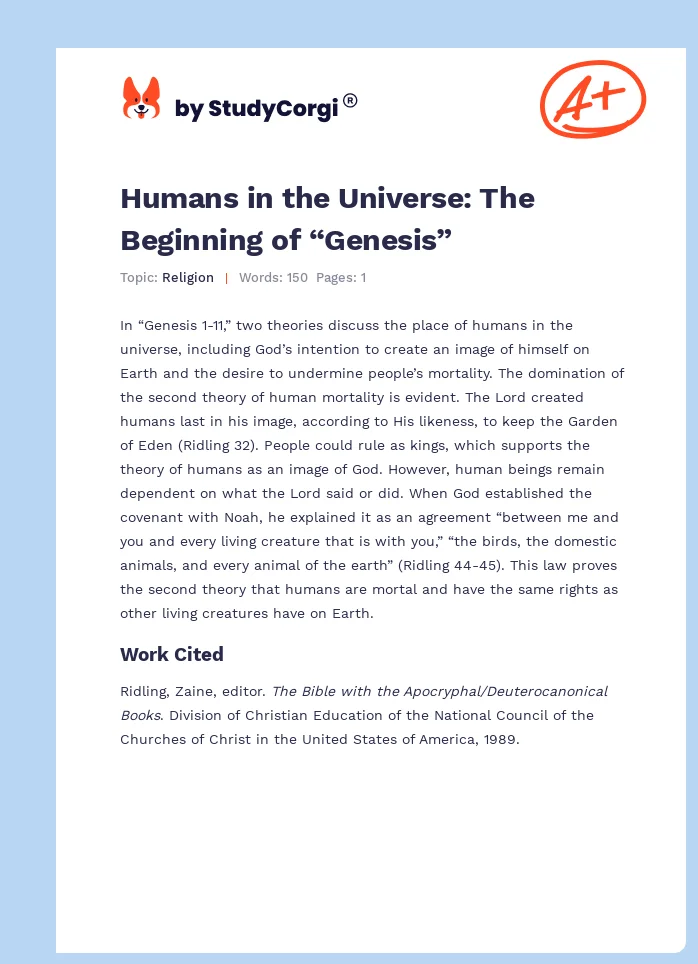 Humans in the Universe: The Beginning of “Genesis”. Page 1