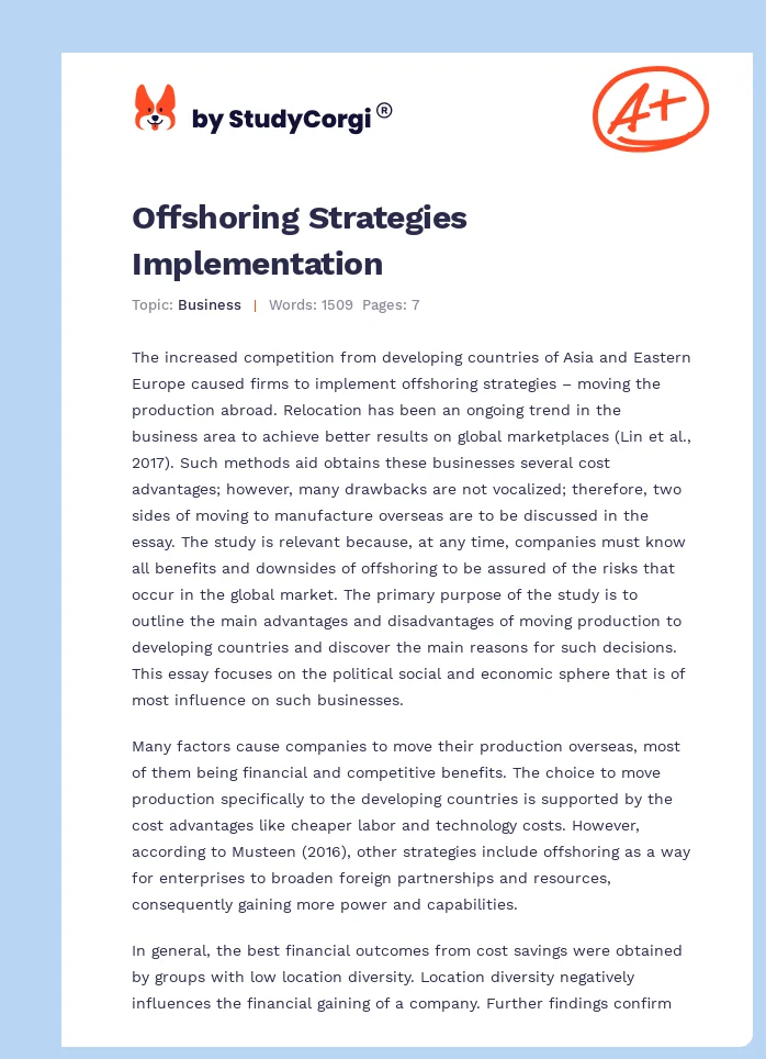 Offshoring Strategies Implementation. Page 1