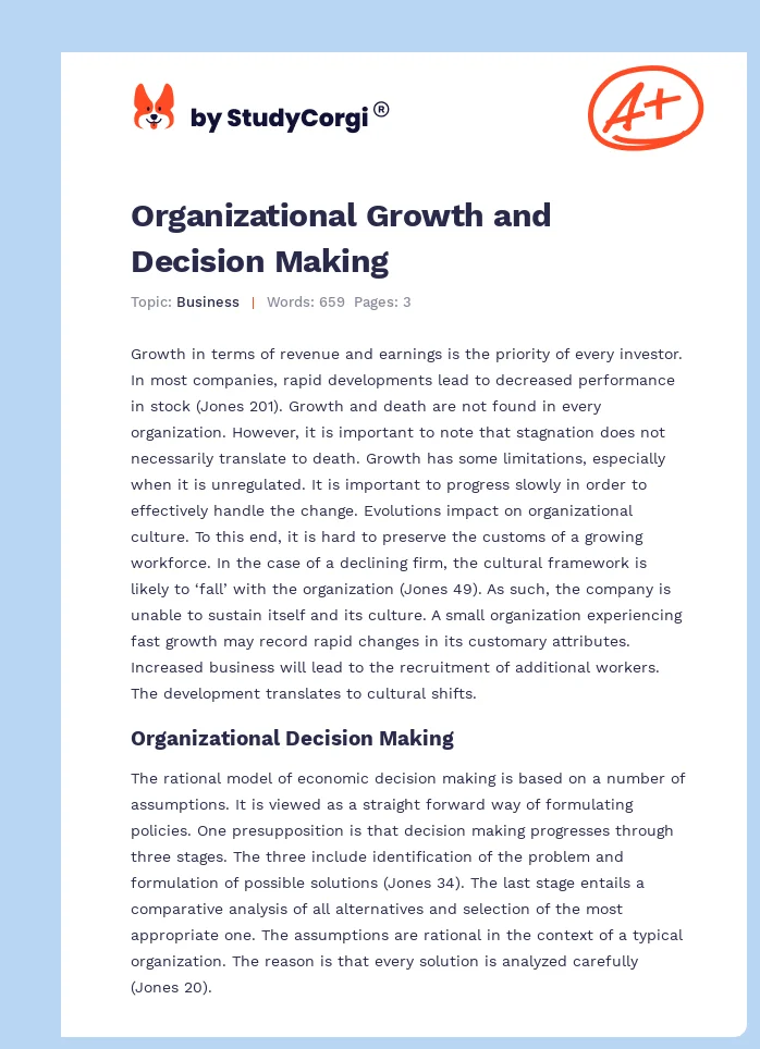 Organizational Growth and Decision Making. Page 1