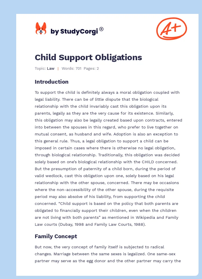 Child Support Obligations. Page 1
