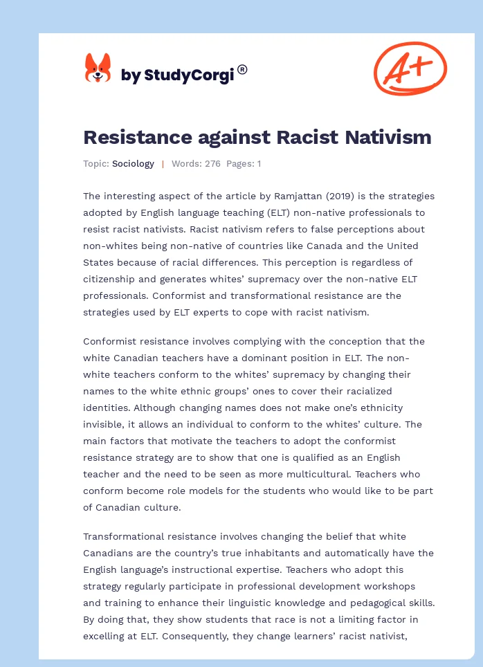 Resistance against Racist Nativism. Page 1