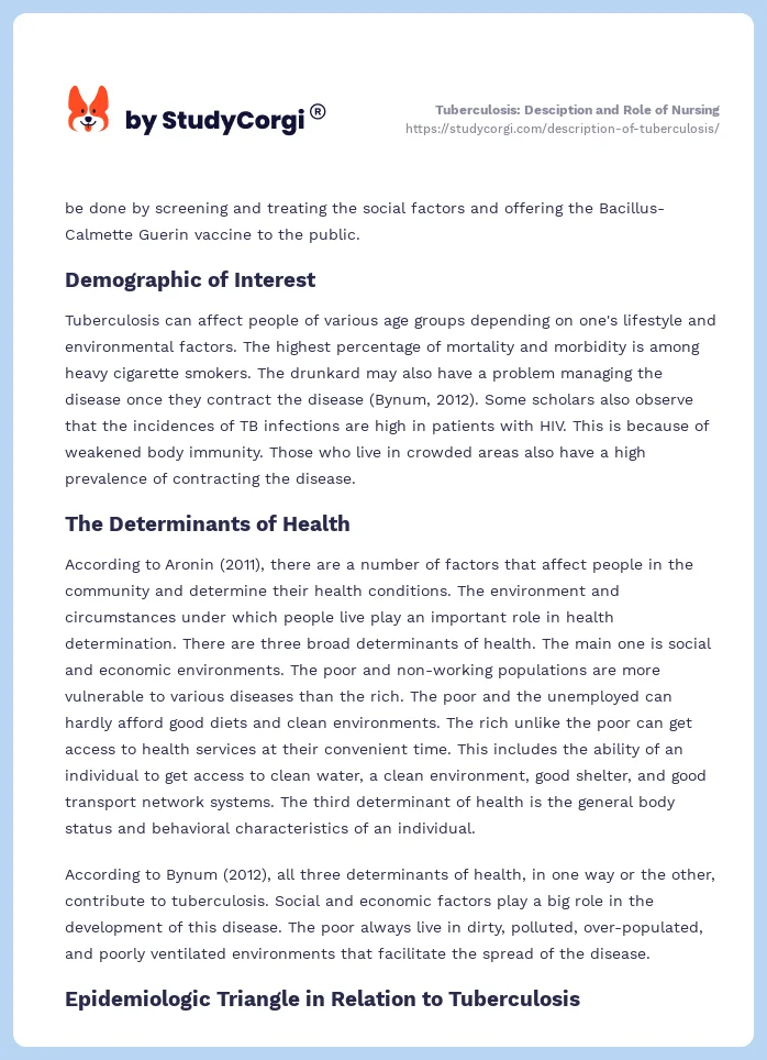Tuberculosis: Desciption and Role of Nursing. Page 2