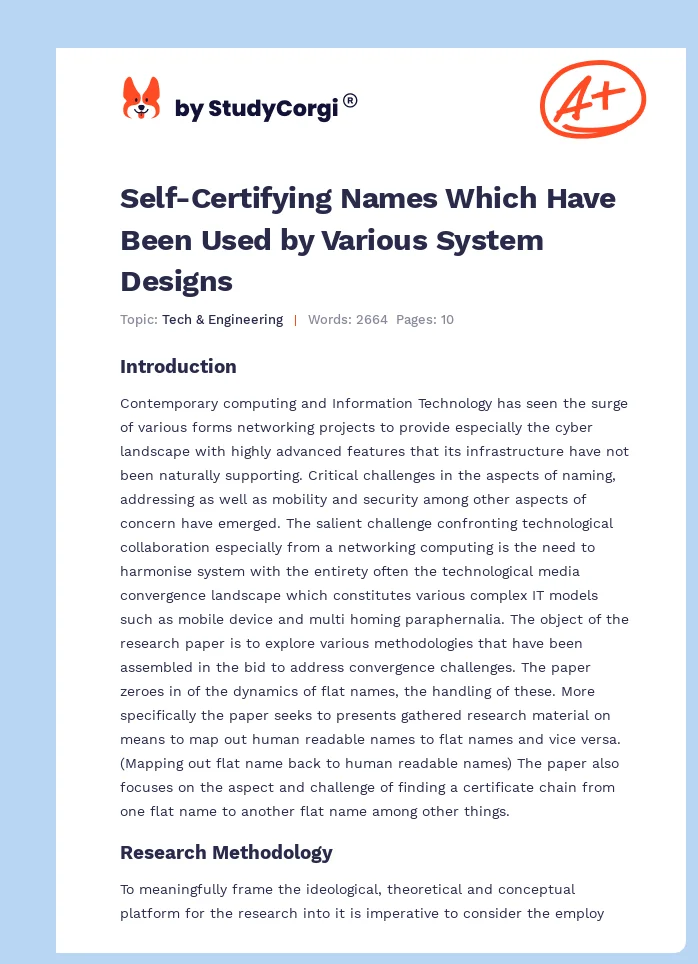 Self-Certifying Names Which Have Been Used by Various System Designs. Page 1