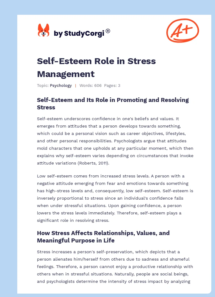 Self-Esteem Role in Stress Management. Page 1
