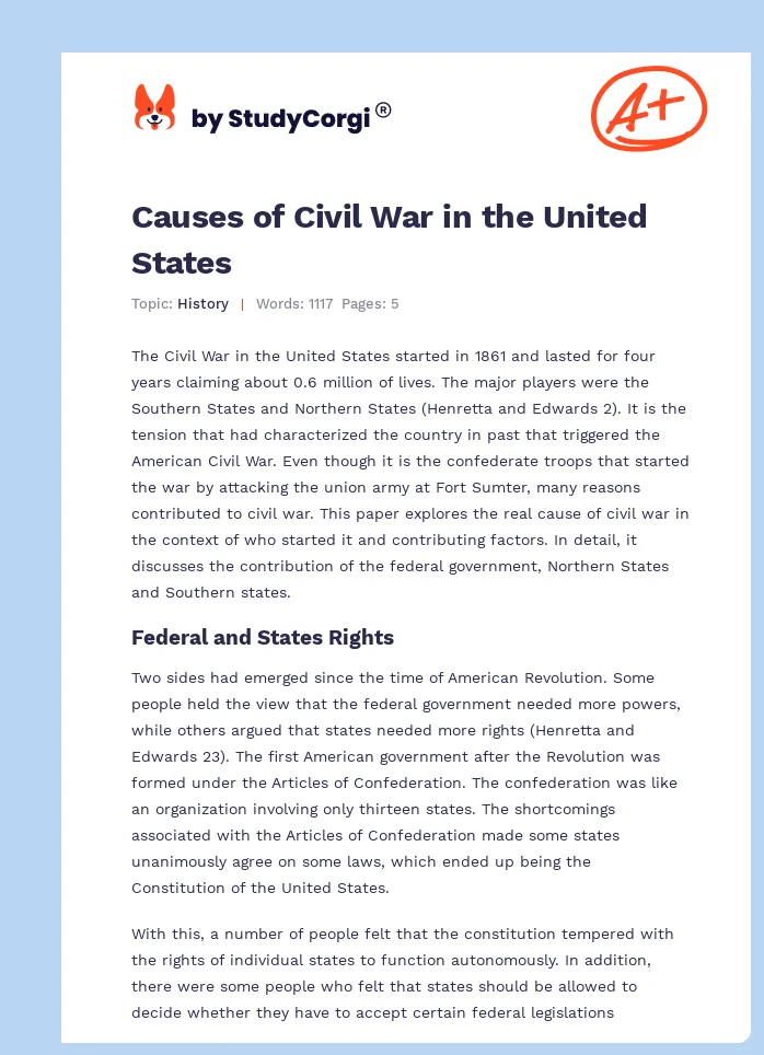 Causes of Civil War in the United States. Page 1