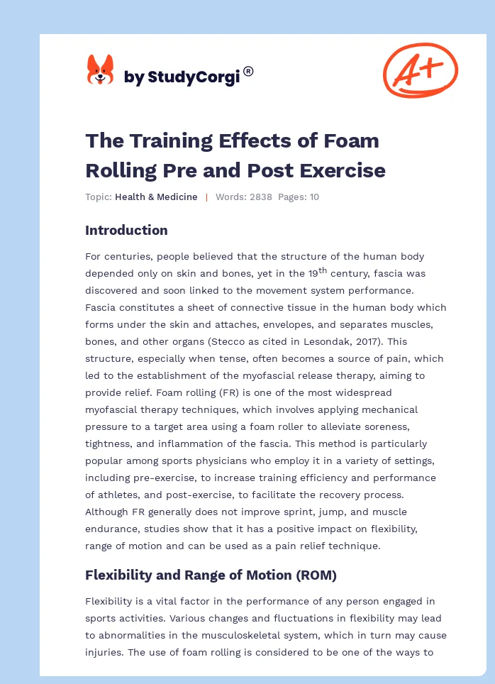 The Training Effects of Foam Rolling Pre and Post Exercise. Page 1