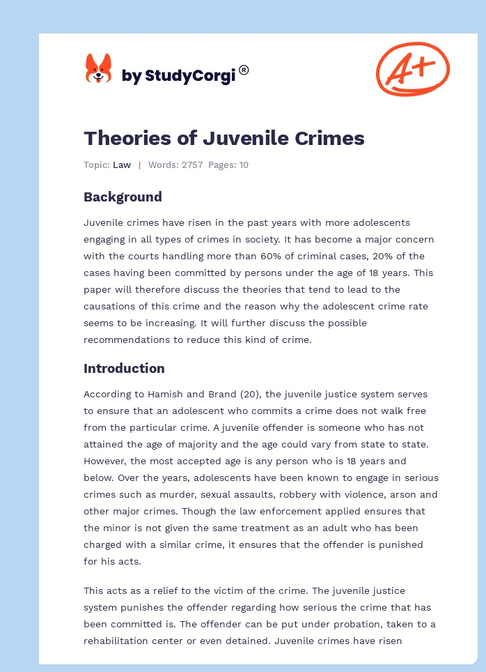 Theories of Juvenile Crimes. Page 1