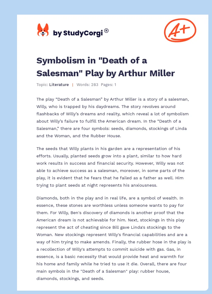 Symbolism in "Death of a Salesman" Play by Arthur Miller. Page 1