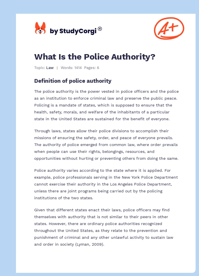 What Is the Police Authority?. Page 1