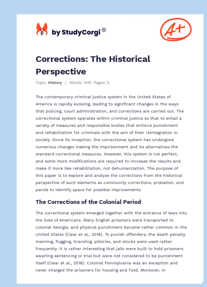 Corrections: The Historical Perspective. Page 1