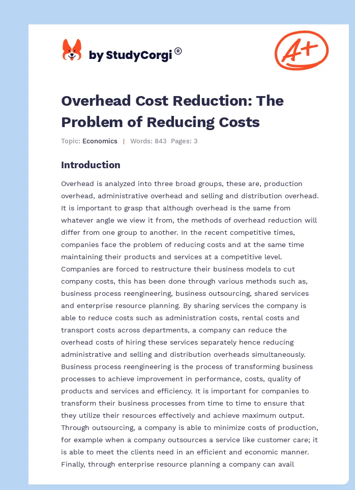 Overhead Cost Reduction: The Problem of Reducing Costs. Page 1