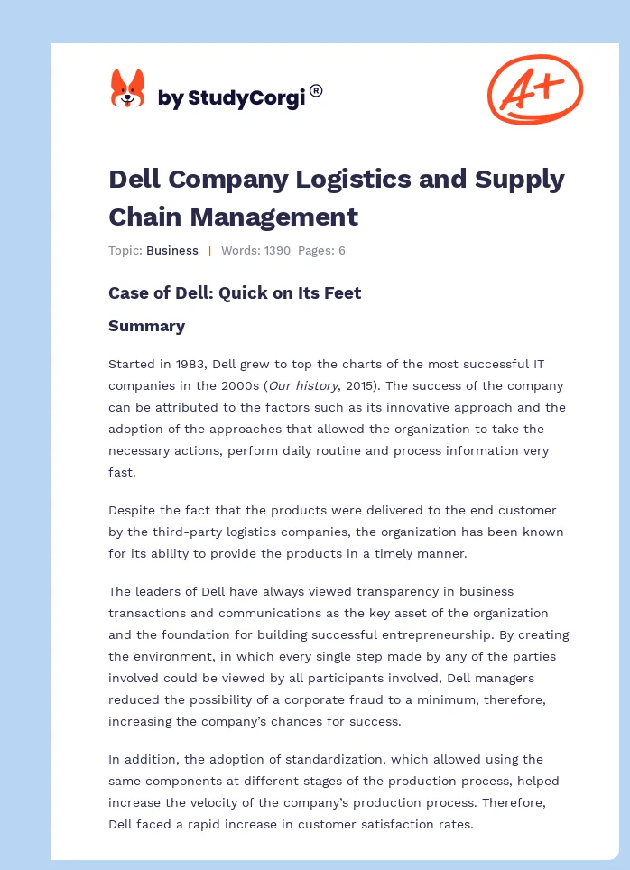Dell Company Logistics and Supply Chain Management. Page 1