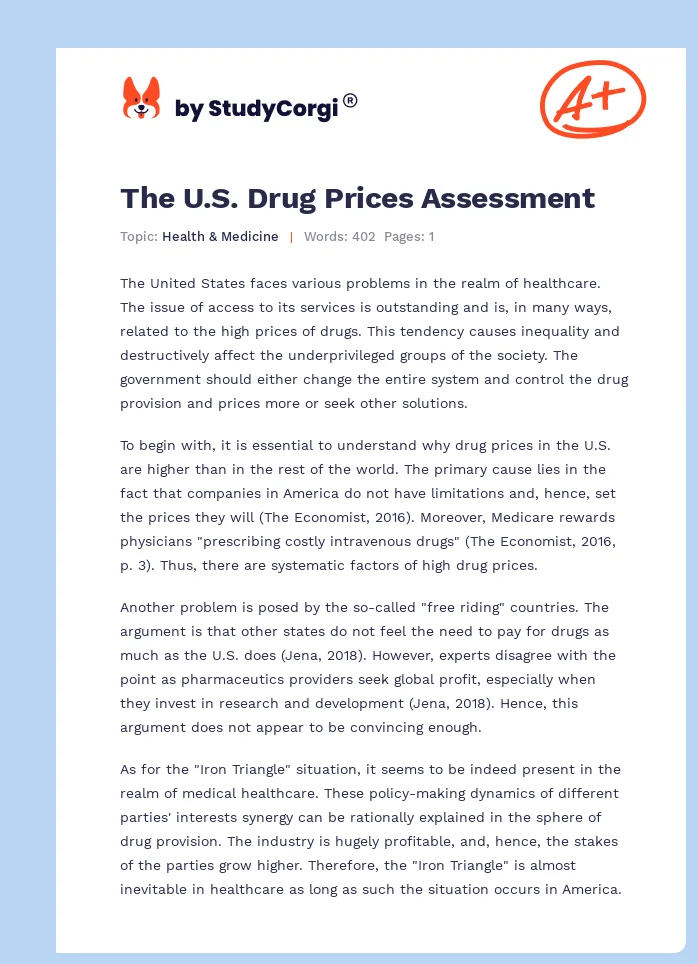 The U.S. Drug Prices Assessment. Page 1