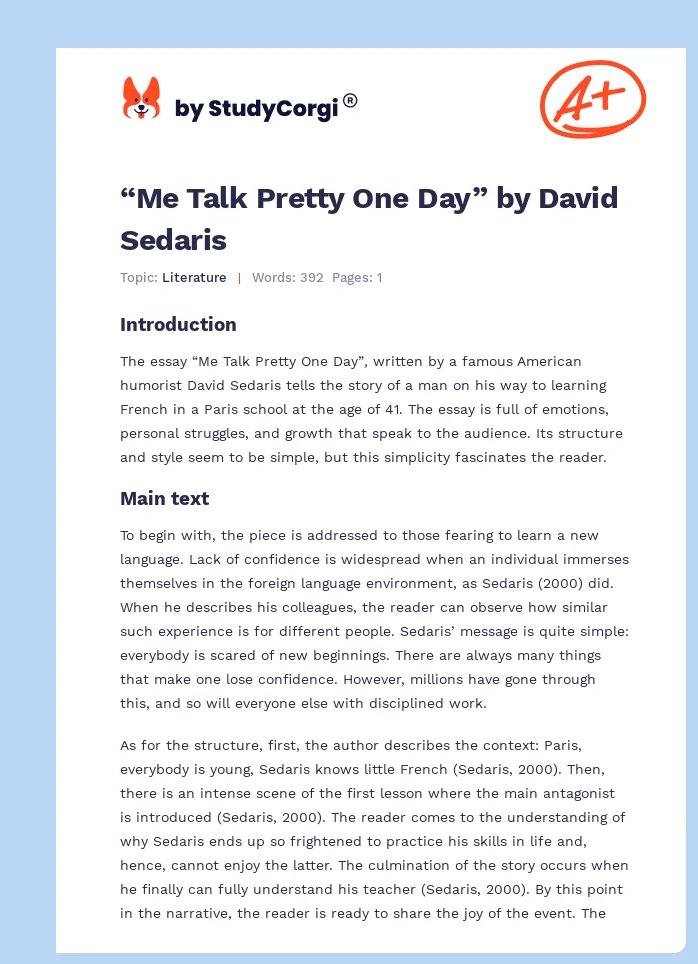 me talk pretty one day an essay by david sedaris