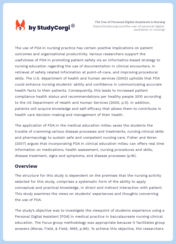 The Use of Personal Digital Assistants in Nursing. Page 2