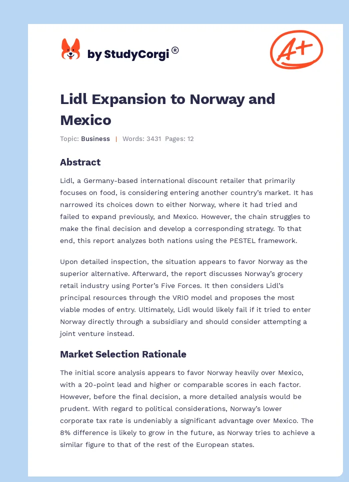 Lidl Expansion to Norway and Mexico. Page 1