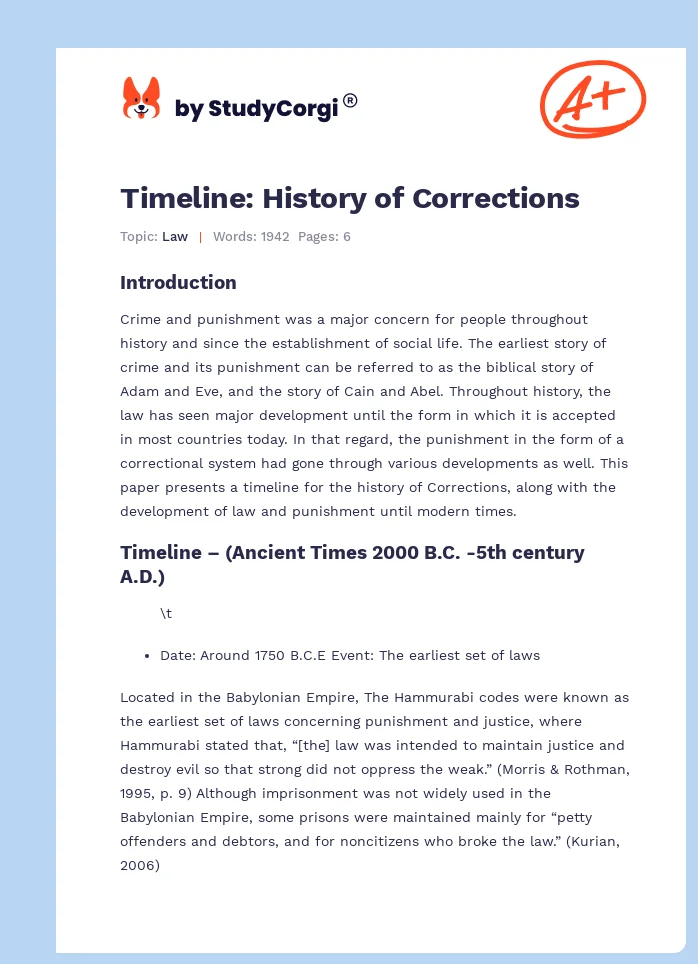 Timeline: History of Corrections. Page 1