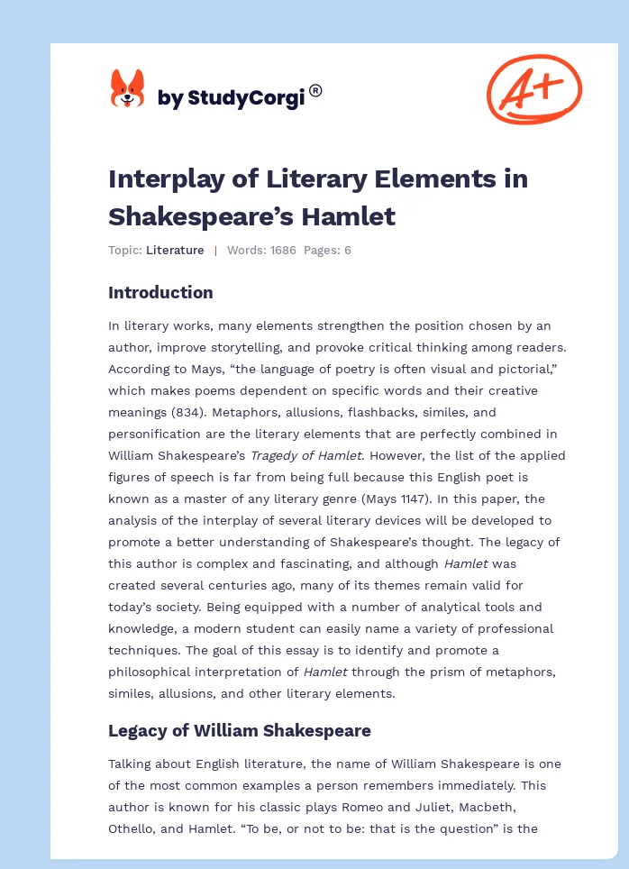 Interplay of Literary Elements in Shakespeare’s Hamlet. Page 1