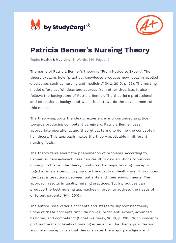 Patricia Benner’s Nursing Theory. Page 1