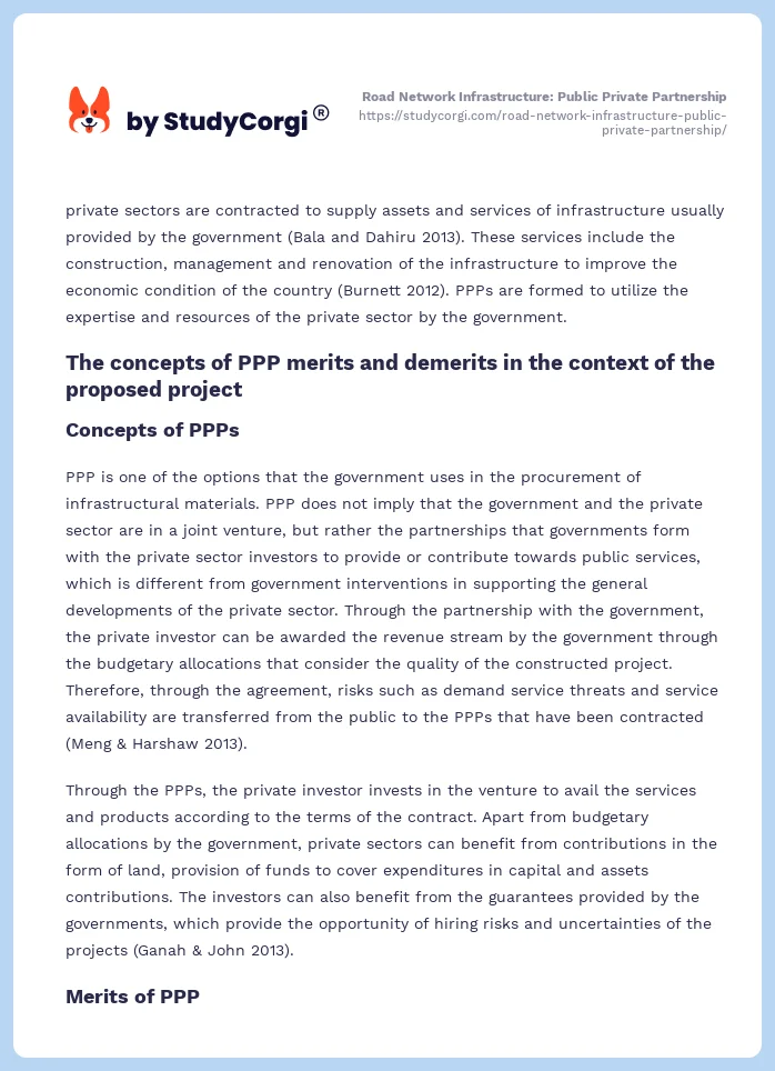 Road Network Infrastructure: Public Private Partnership. Page 2