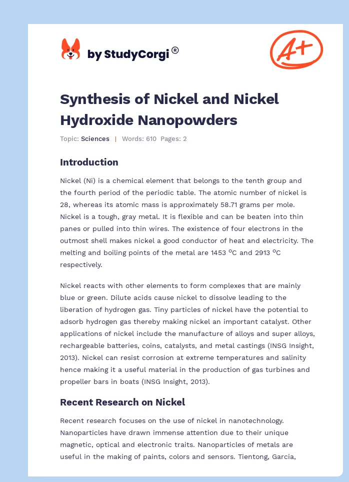 Synthesis of Nickel and Nickel Hydroxide Nanopowders. Page 1