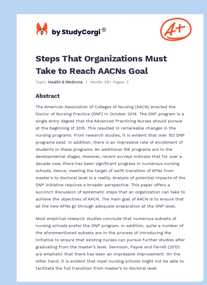 Steps That Organizations Must Take to Reach AACNs Goal. Page 1