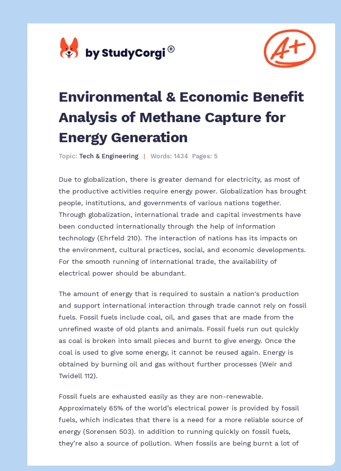 Environmental & Economic Benefit Analysis of Methane Capture for Energy Generation. Page 1