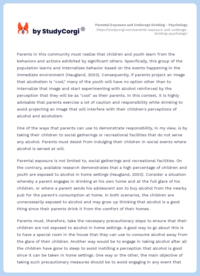 Parental Exposure and Underage Drinking - Psychology. Page 2