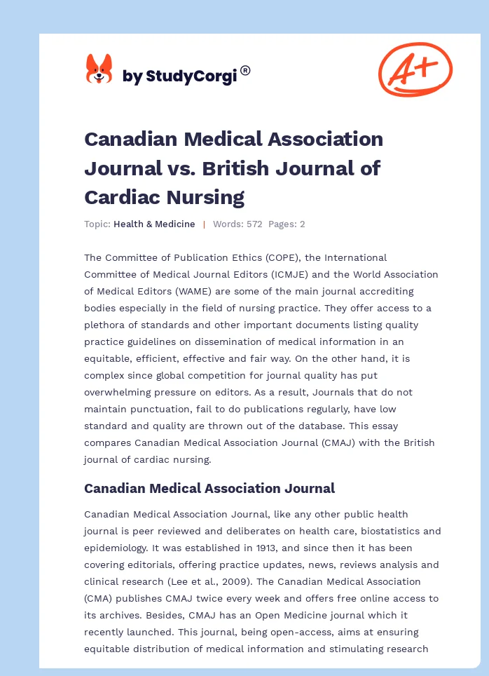 Canadian Medical Association Journal vs. British Journal of Cardiac Nursing. Page 1