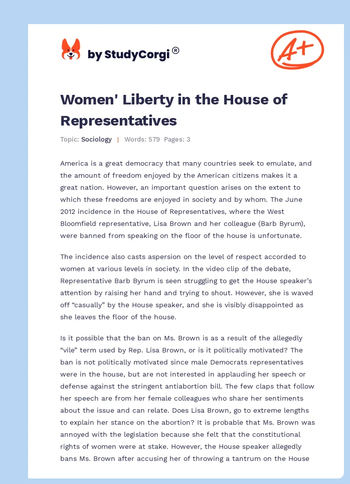 Women' Liberty in the House of Representatives. Page 1